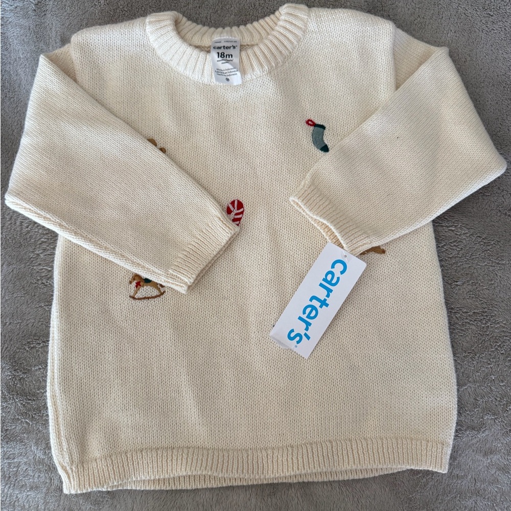 🆕Carter's Cream Embroidered Sweater nwt